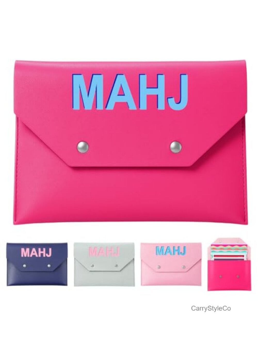 Leather Mahjong Card Holder Case with Button Clasp
